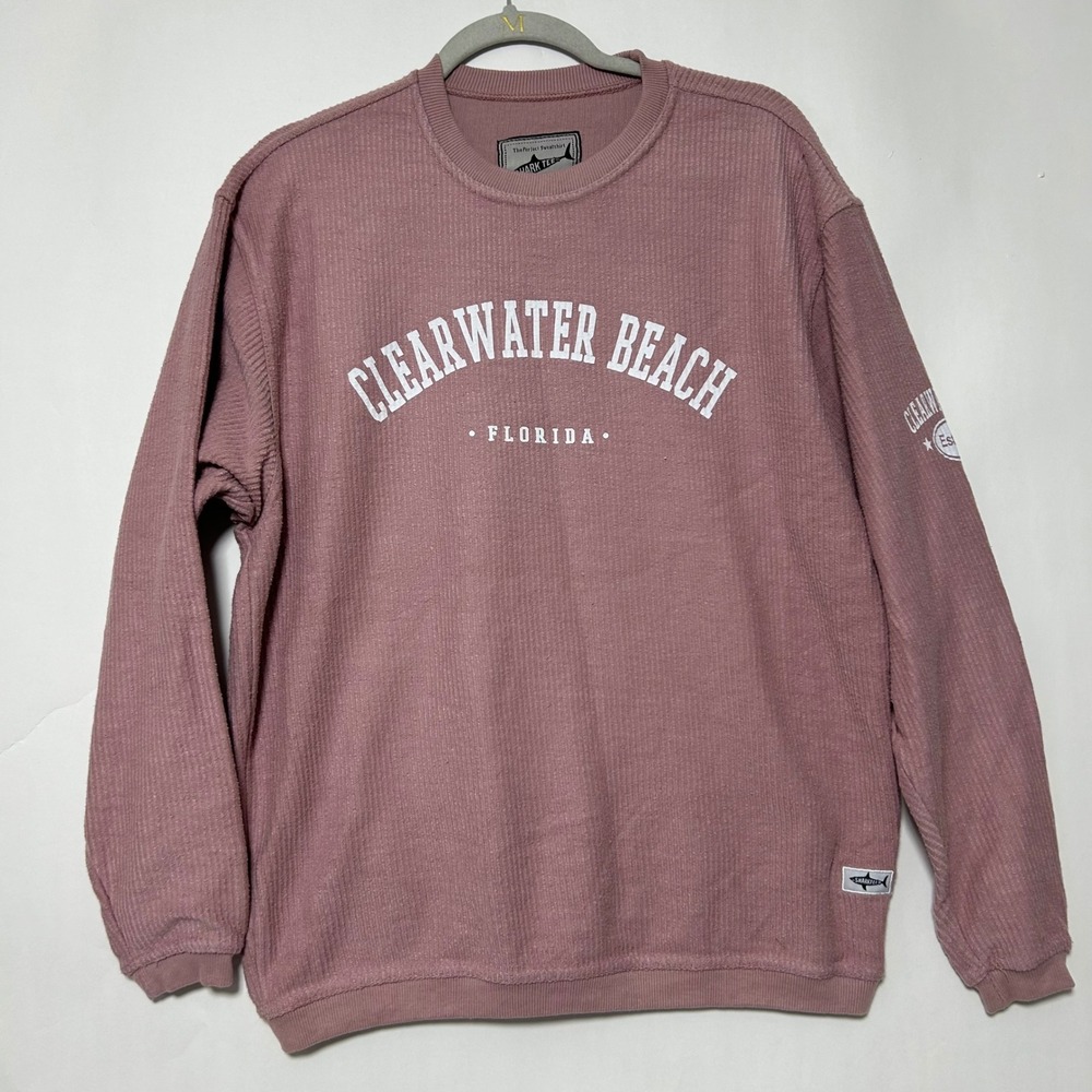 Shark Tee Clearwater Beach Florida Sweatshirt Womens Medium Pink Corded Coastal